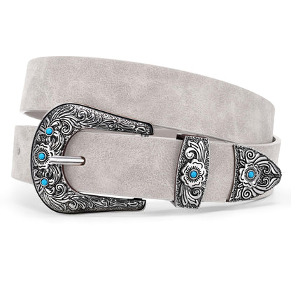 HOTXZQTIVE Western Belt for Women, Cowgirl Cowboy Suede Leather Belt for Jeans Pants, Country Belts with Vintage Buckle