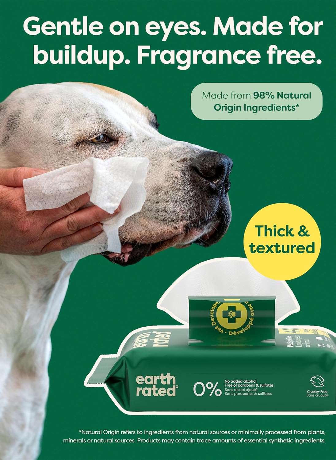 HOTearth rated Vet-Developed Dog Eye Wipes, Hypoallergenic Pet Wipes for Dogs & Cats to Remove Dirt & Discharge, Fragrance Free, 70 Count