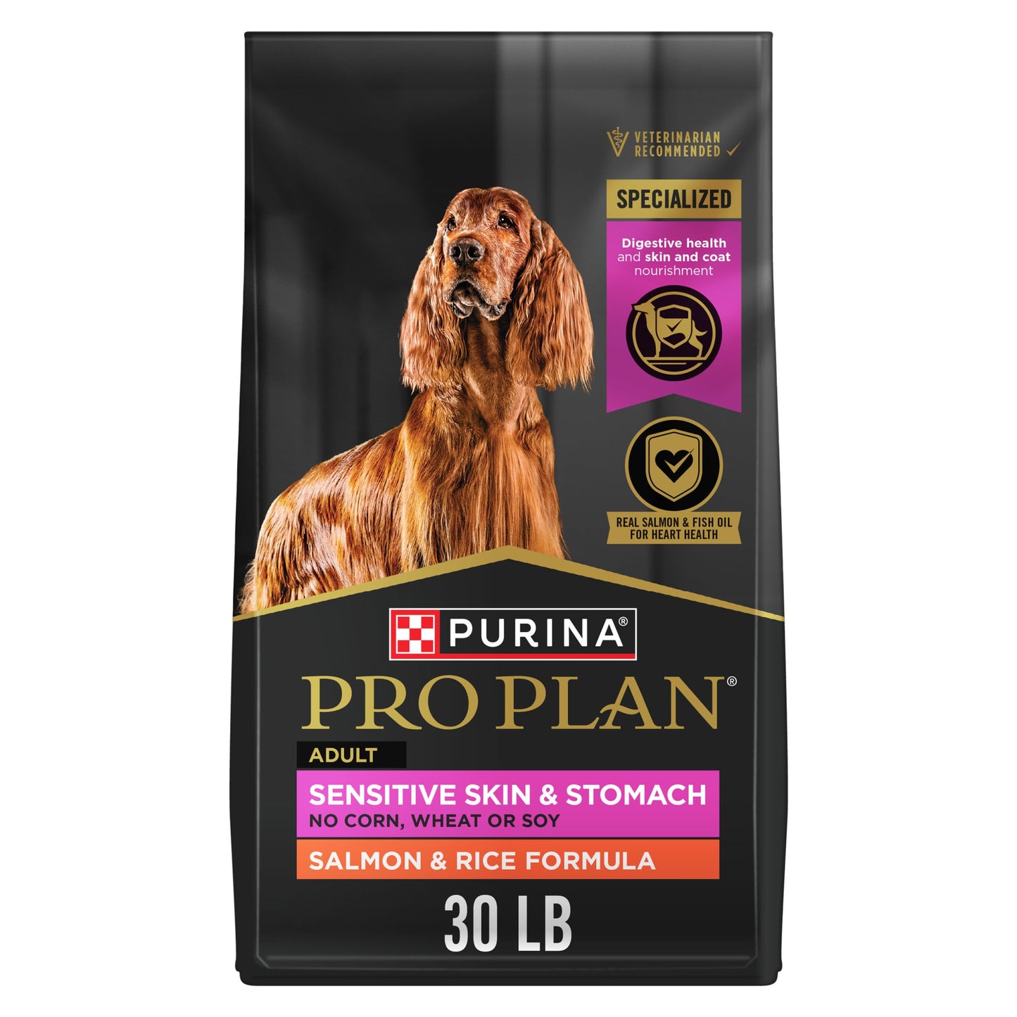 HOTPurina Pro Plan Sensitive Skin and Stomach Dog Food Dry, Adult Salmon & Rice Formula, Digestive Health - 30 lb. Bag