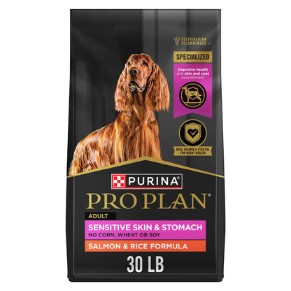 HOTPurina Pro Plan Sensitive Skin and Stomach Dog Food Dry, Adult Salmon & Rice Formula, Digestive Health - 30 lb. Bag