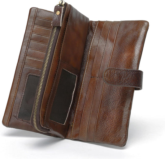 HOTWomen's RFID Blocking Genuine Leather Wallet Vintage Hand Rubbing Wallets Organizer | RFID Blocking