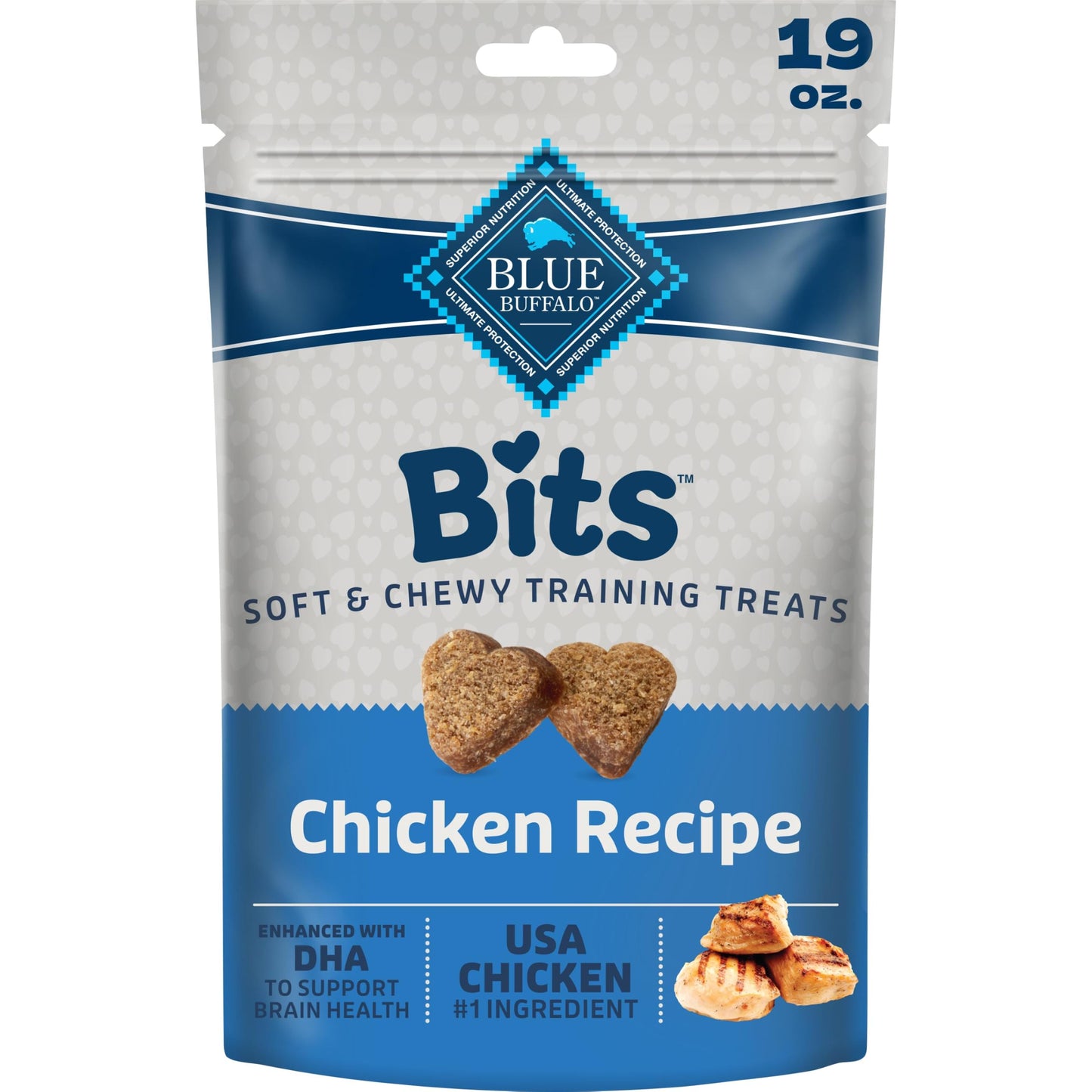 HOTBlue Buffalo Bits Chicken Soft & Chewy Dog Treats, Bite-Sized for Training, Made with Real Chicken & Enhanced with DHA, Heart-Shaped Dog Treats, Made in the USA with Natural Ingredients, 19 oz.