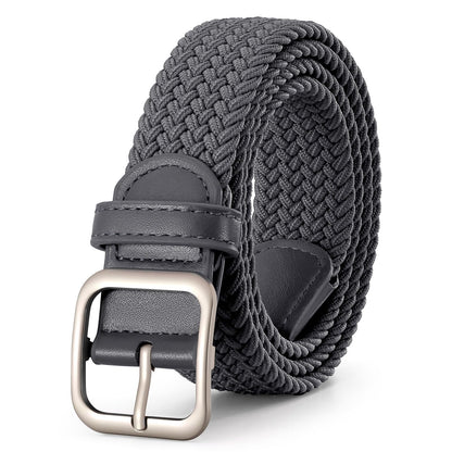 HOTXZQTIVE Women Elastic Braided Belt with Black Buckle, Woven Stretch Fabric