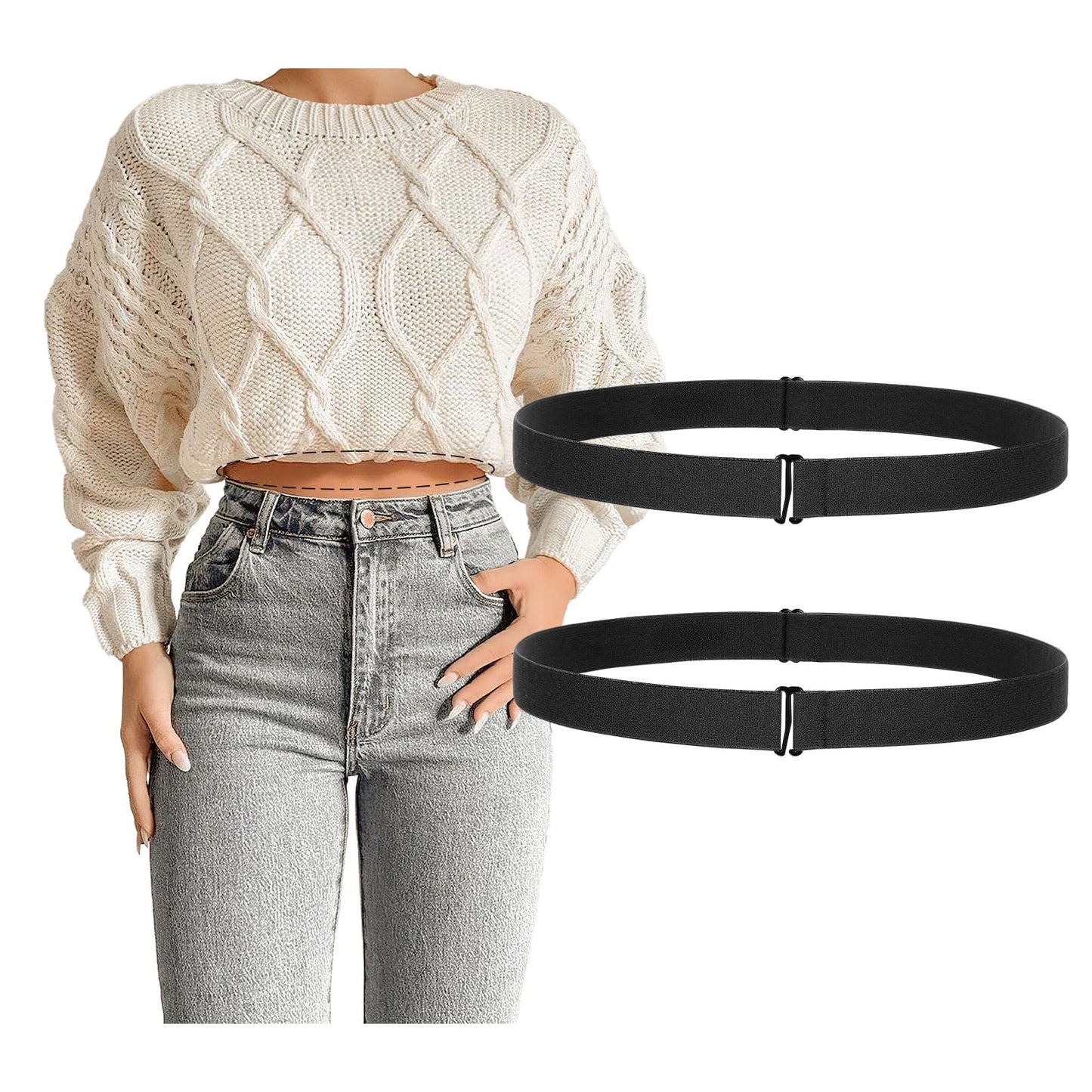 HOTJASGOOD Crop Top Tuck Waist Band Adjustable Band Tucking Sweaters Shirts Elastic Stretch Belts for Women Change Style of Tops