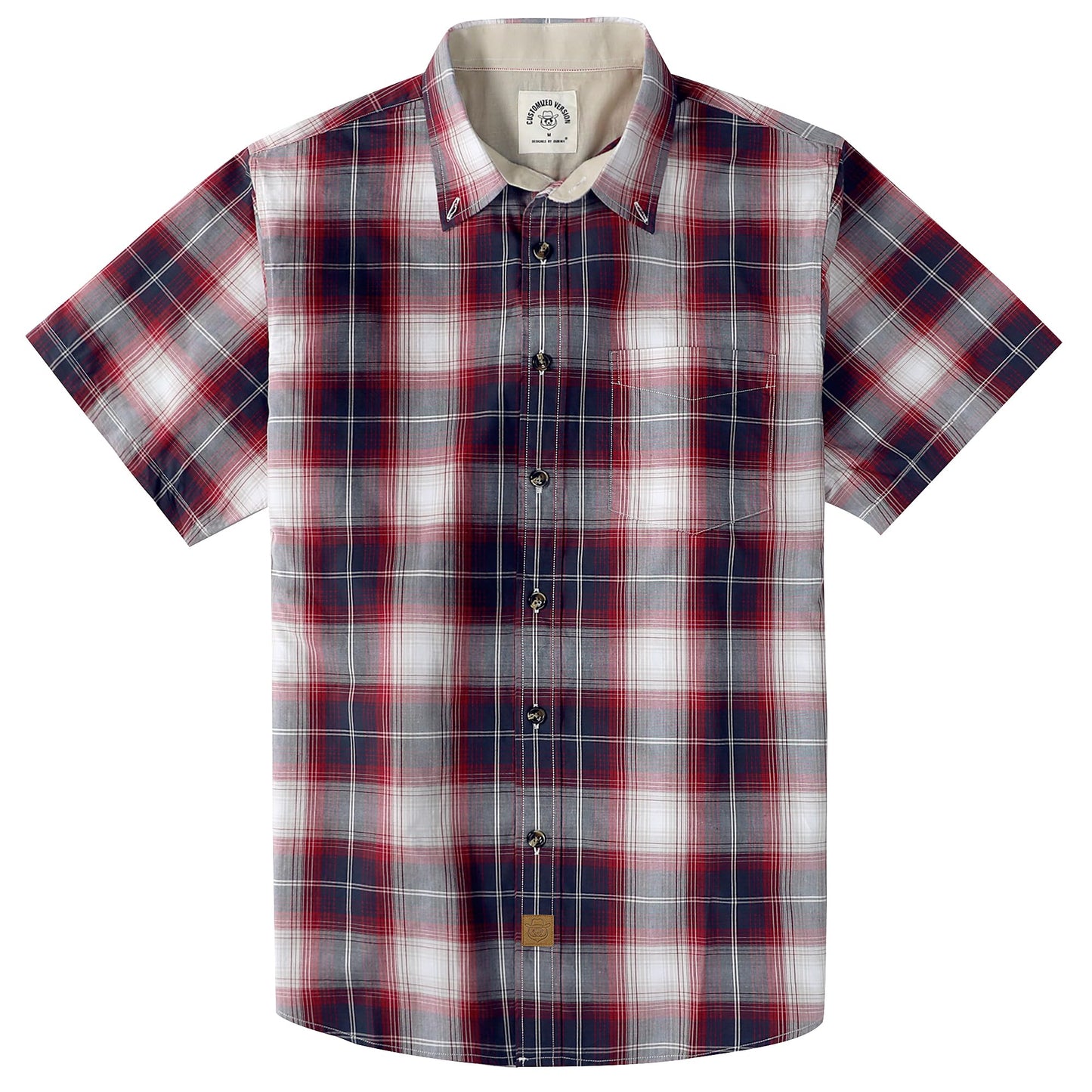 HOTDubinik® Mens Short Sleeve Button Down Shirts 100% Cotton Plaid Men's Casual Button-Down Shirts with Pocket