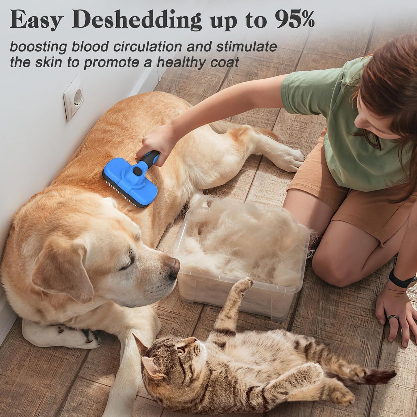 HOTSwihauk Self Cleaning Slicker Brush - Skin Friendly Deshedding Grooming Tool for Dogs & Cats, Suitable for Shedding & Haired Pets, with Pet Supplies Accessories, Blue