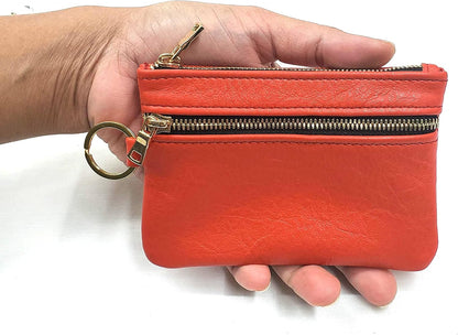 HOTLeather Pouch, Double Zippered Pouch, Cash and Card Keychain Pouch, 100% Genuine Leather Made in USA Handmade Products