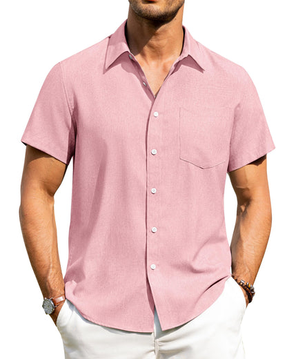 HOTAlimens & Gentle Mens Linen Shirts Short Sleeve Button Down Shirts Wrinkle Free Casual Vacation Beach Summer Tops