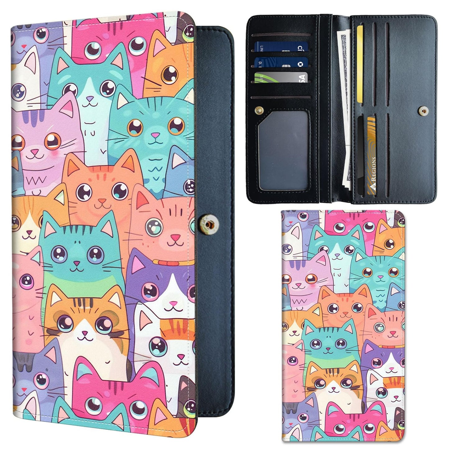 HOTSlim PU Leather Wallet for Women - RFID Blocking Thin Bifold Wallet, Compact Travel Wallet with Card Slots & ID Window, Stylish and Practical Womens Wallet for Everyday Use, Black Cat
