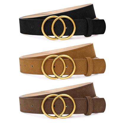 HOTSANSTHS 3 Pack Women Waist Belts for Jeans Pants Dresses, Ladies Belt with Double O-Ring Gold Buckle
