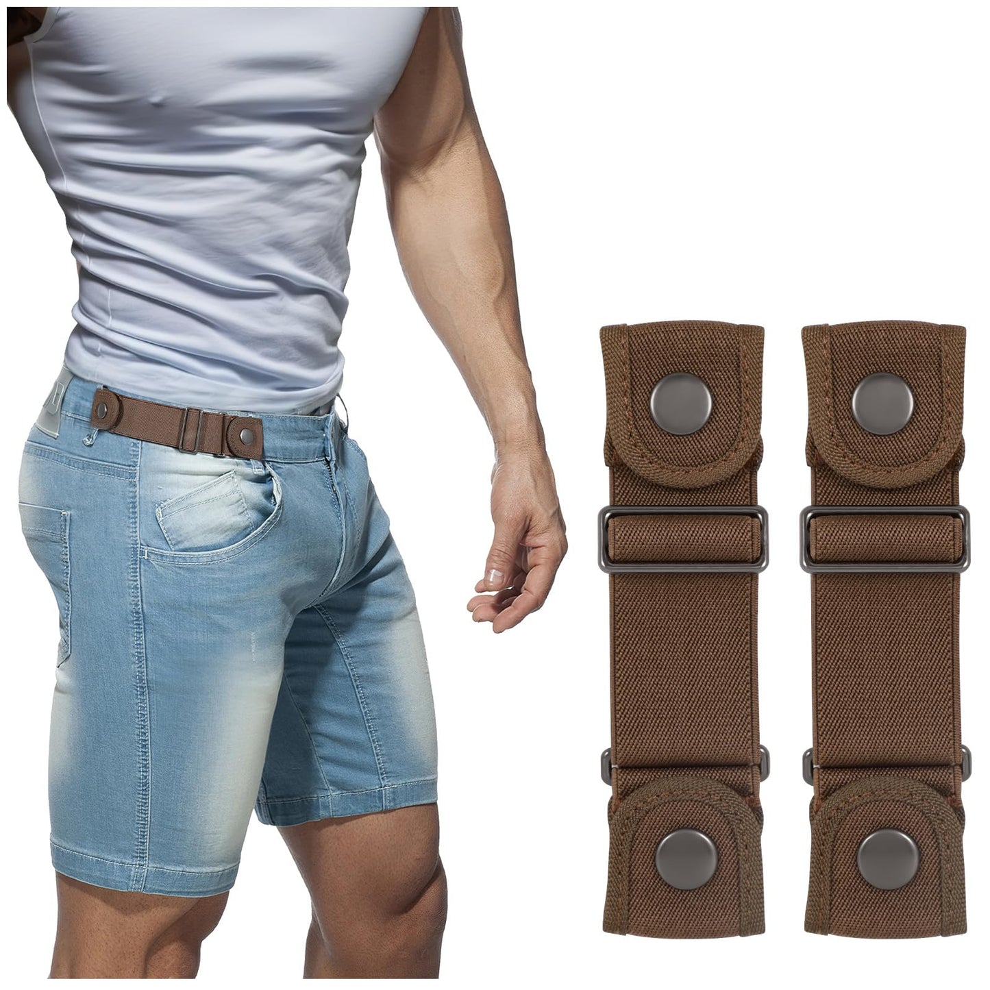 HOTBELTROAD No Buckle Belts for Men Women Side Belt without Buckle Elastic Stretch Adjustable Invisible Belt