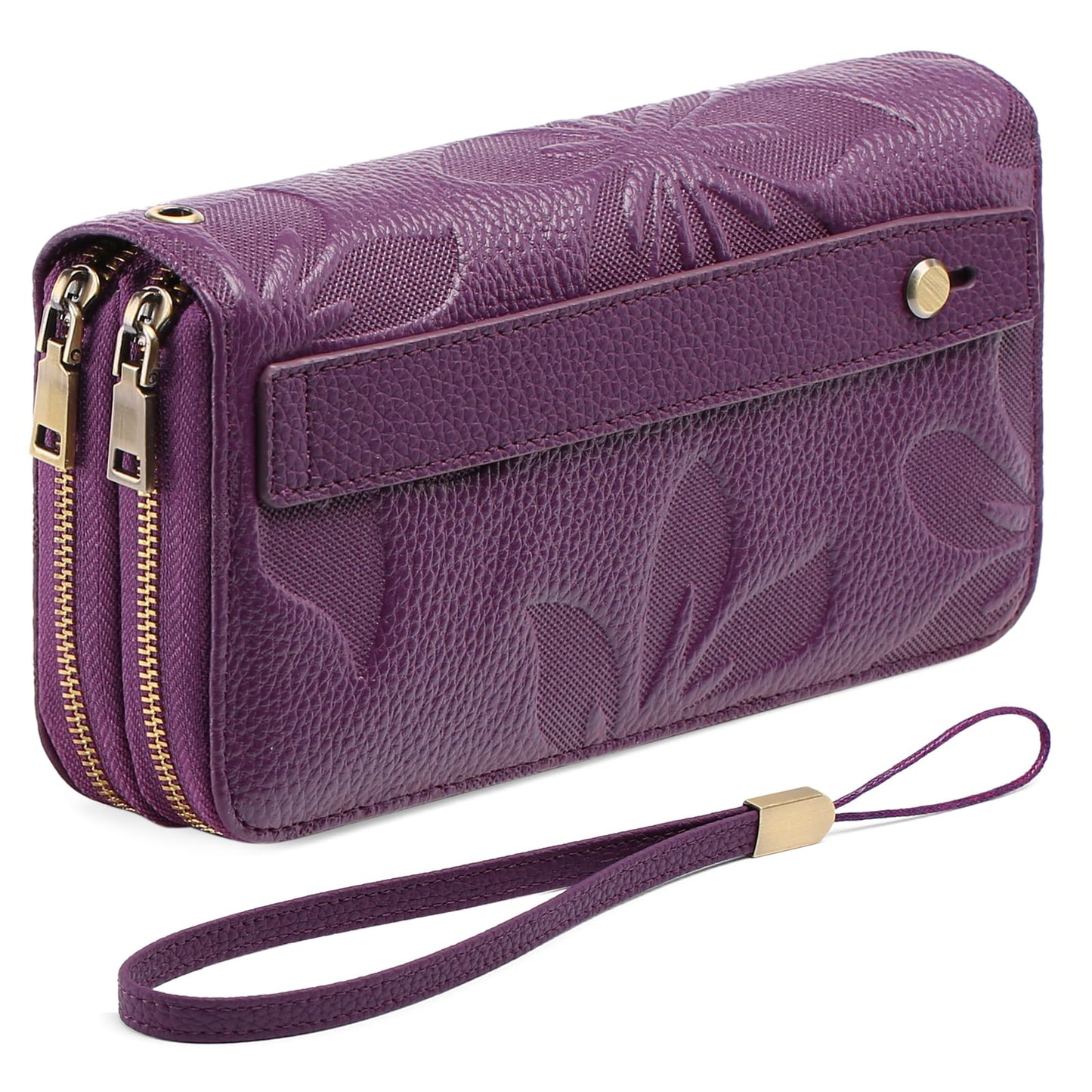 HOTGAEKEAO Wallet for Women Clutch RFID Blocking Wristlet Leather Purse Large Capacity Credit Card Holder with Grip Hand Strap