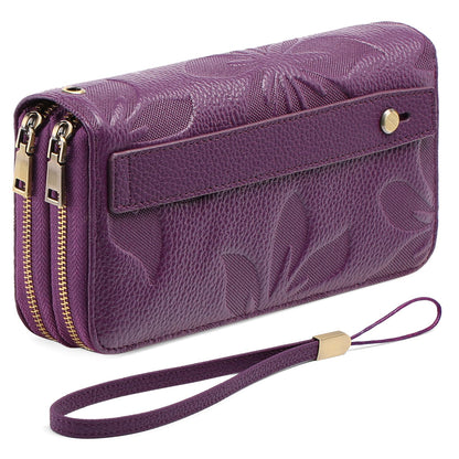 HOTGAEKEAO Wallet for Women Clutch RFID Blocking Wristlet Leather Purse Large Capacity Credit Card Holder with Grip Hand Strap