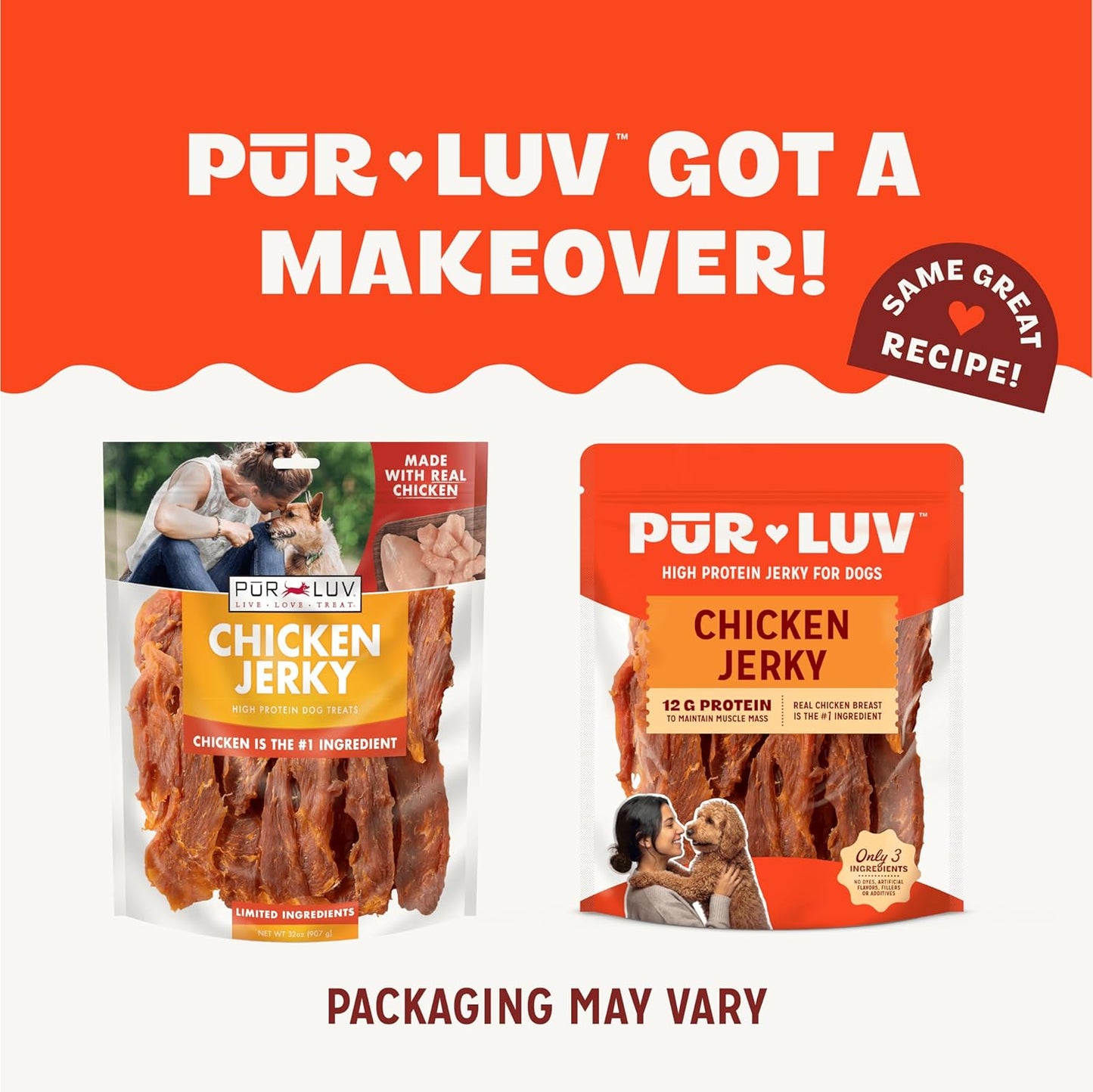 HOTPur Luv Chicken Jerky Dog Treats, Made with 100% Real Chicken Breast, 16 Ounces, Healthy, Easily Digestible, Long-Lasting, High Protein, Satisfies Dog's Urge to Chew