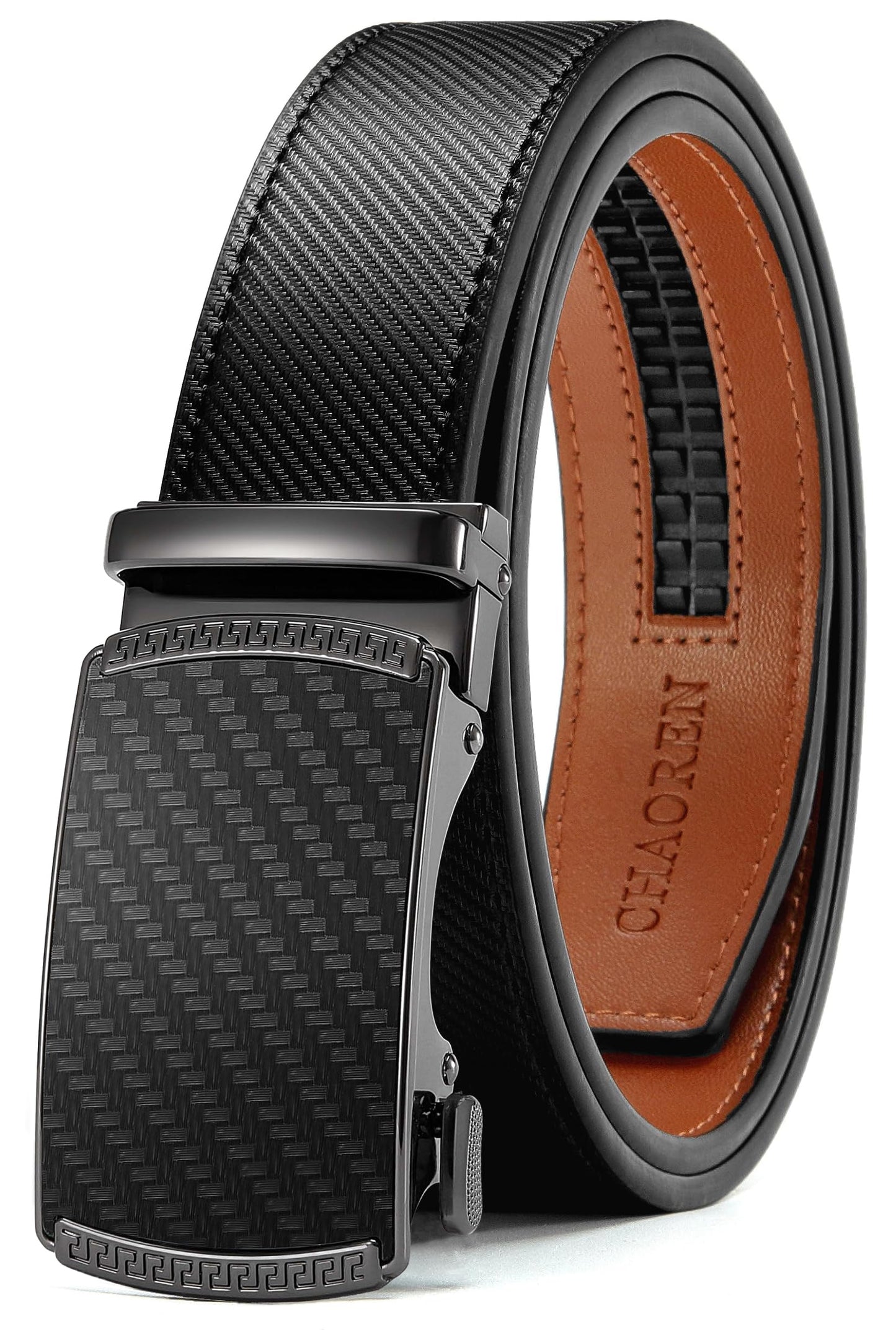 HOTCHAOREN Mens Belt Leather Ratchet Belt - Customizable Fit, Effortless Style (35mm)