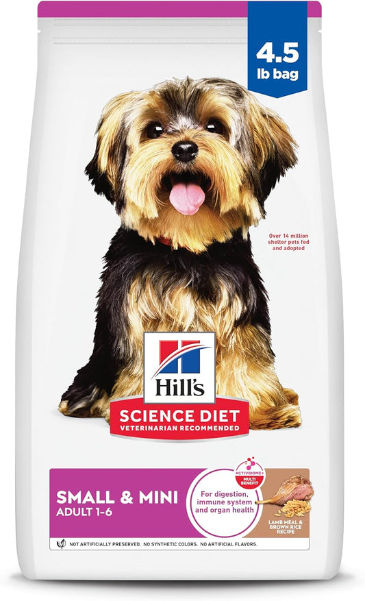 HOTHill's Science Diet Adult 1-6 Small & Mini Dry Dog Food | #1 Veterinarian Recommended, Lamb Meal & Brown Rice, 4.5 lb. Bag
