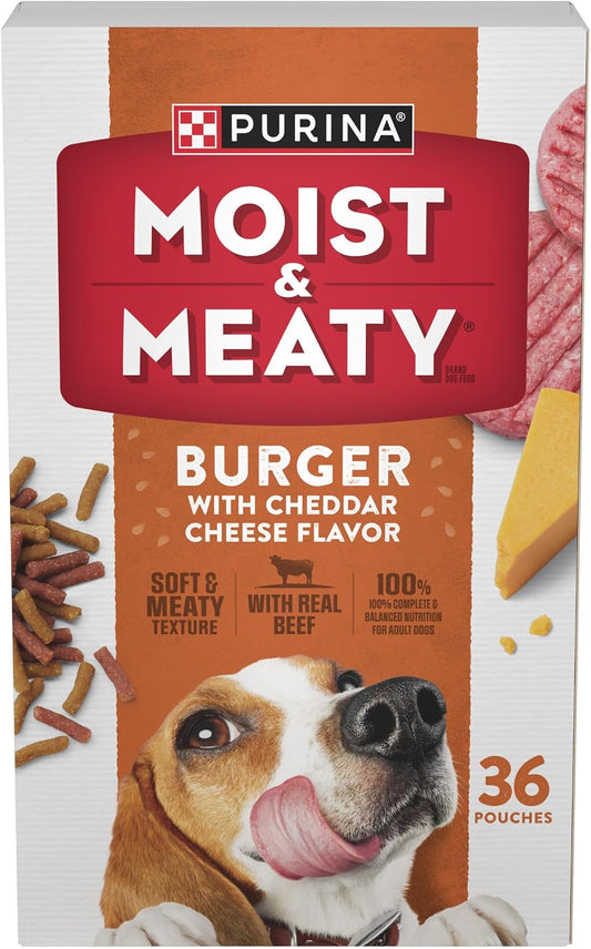 HOTPurina Moist and Meaty Burger With Cheddar Cheese Flavor Dry Soft Dog Food Pouches - 36 ct. Pouch