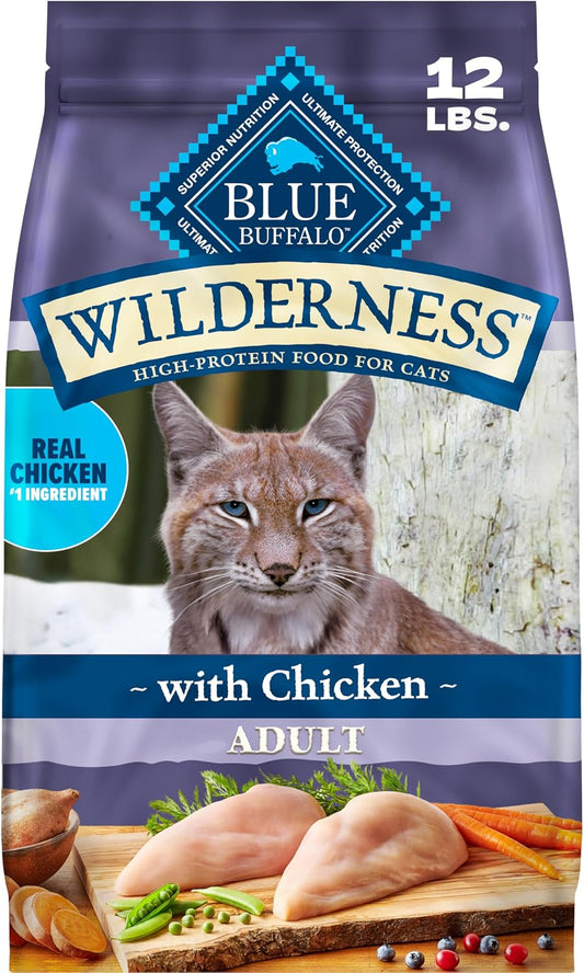 HOTBlue Buffalo Wilderness with Chicken Natural High-Protein Grain-Free Dry Food for Adult Cats, Real Chicken First, Antioxidant-Rich LifeSource Bits Support Immunity, Promotes Strong Muscles, 12 lbs.