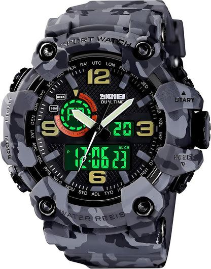 HOTGosasa Men's Large Face Outdoor Sports Watches Military S-Shock Watch Waterproof, Backlight, Alarm, Stopwatch Features - Rugged Wristwatch for Training, Hiking, and Adventure