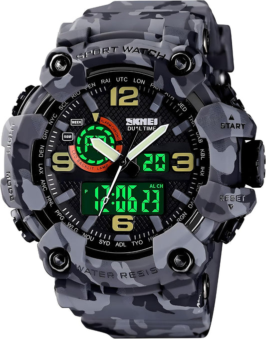 HOTGosasa Men's Large Face Outdoor Sports Watches Military S-Shock Watch Waterproof, Backlight, Alarm, Stopwatch Features - Rugged Wristwatch for Training, Hiking, and Adventure