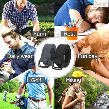 HOTJASGOOD Men Canvas Fabric Belts Casual Web Cloth Belts with Black Double Ring Buckle 2 Pack