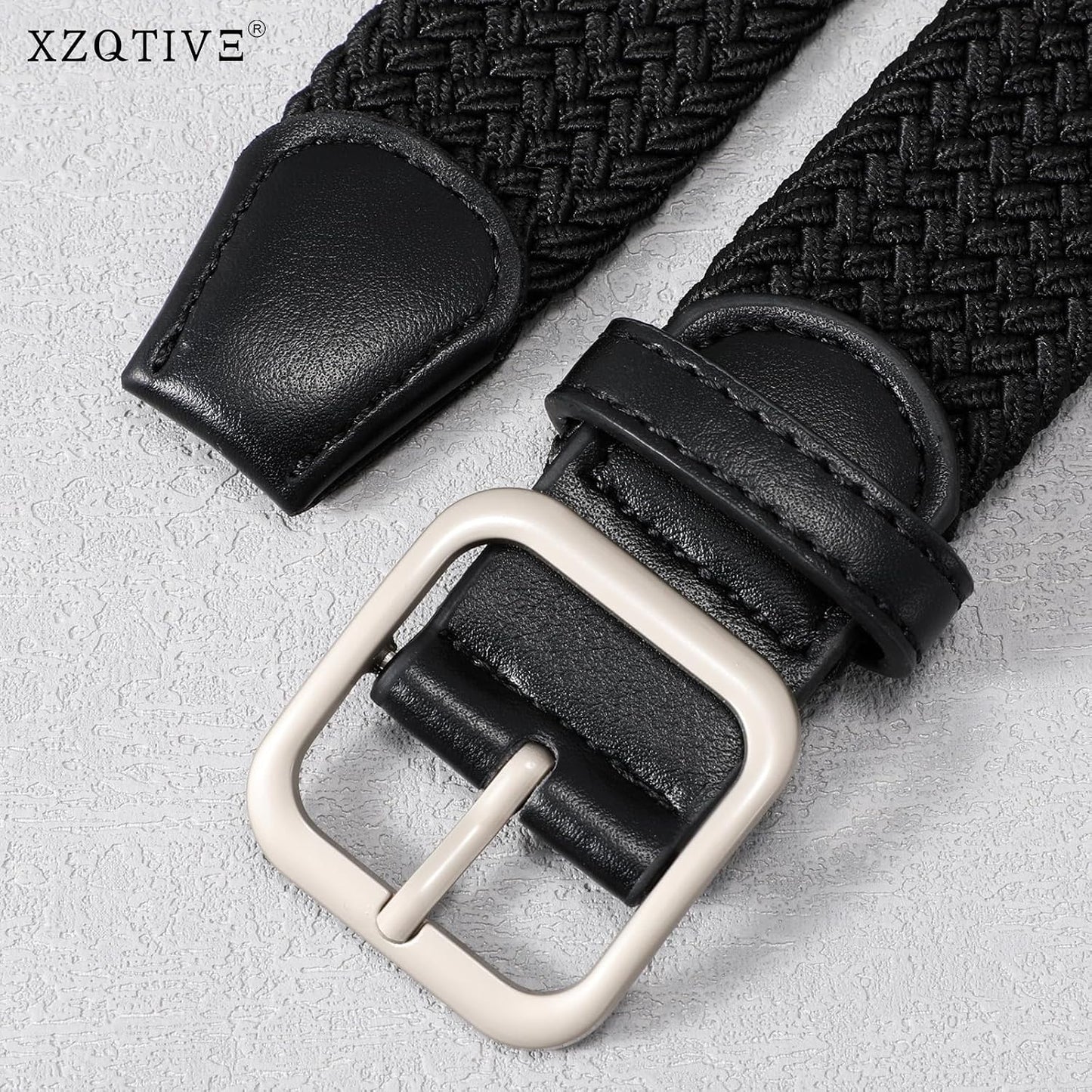 HOTXZQTIVE Women Elastic Braided Belt with Black Buckle, Woven Stretch Fabric