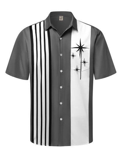 HOTHardaddy Men's Vintage Bowling Shirt Short Sleeve Button Down Hawaiian Summer Beach Printed Casual Shirts