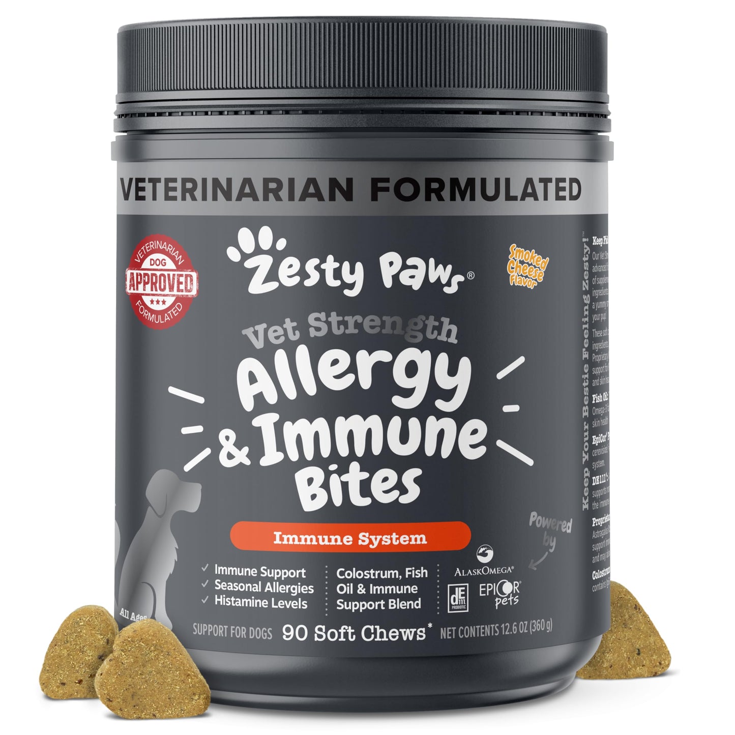 HOTZesty Paws Dog Allergy Relief Chews, Dog Probiotics for Itchy Skin and Ears, Salmon, 90ct