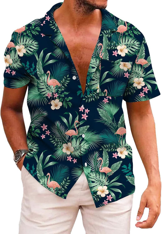HOTKYKU Funky Hawaiian Shirt for Men Palm Beach Shirts Tropical Vacation Clothes