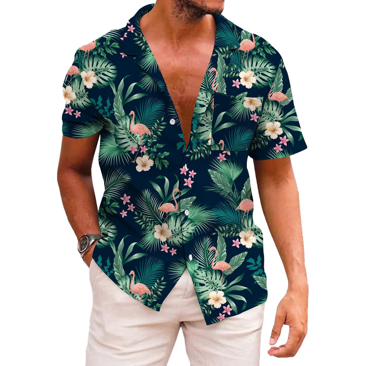 HOTKYKU Funky Hawaiian Shirt for Men Palm Beach Shirts Tropical Vacation Clothes