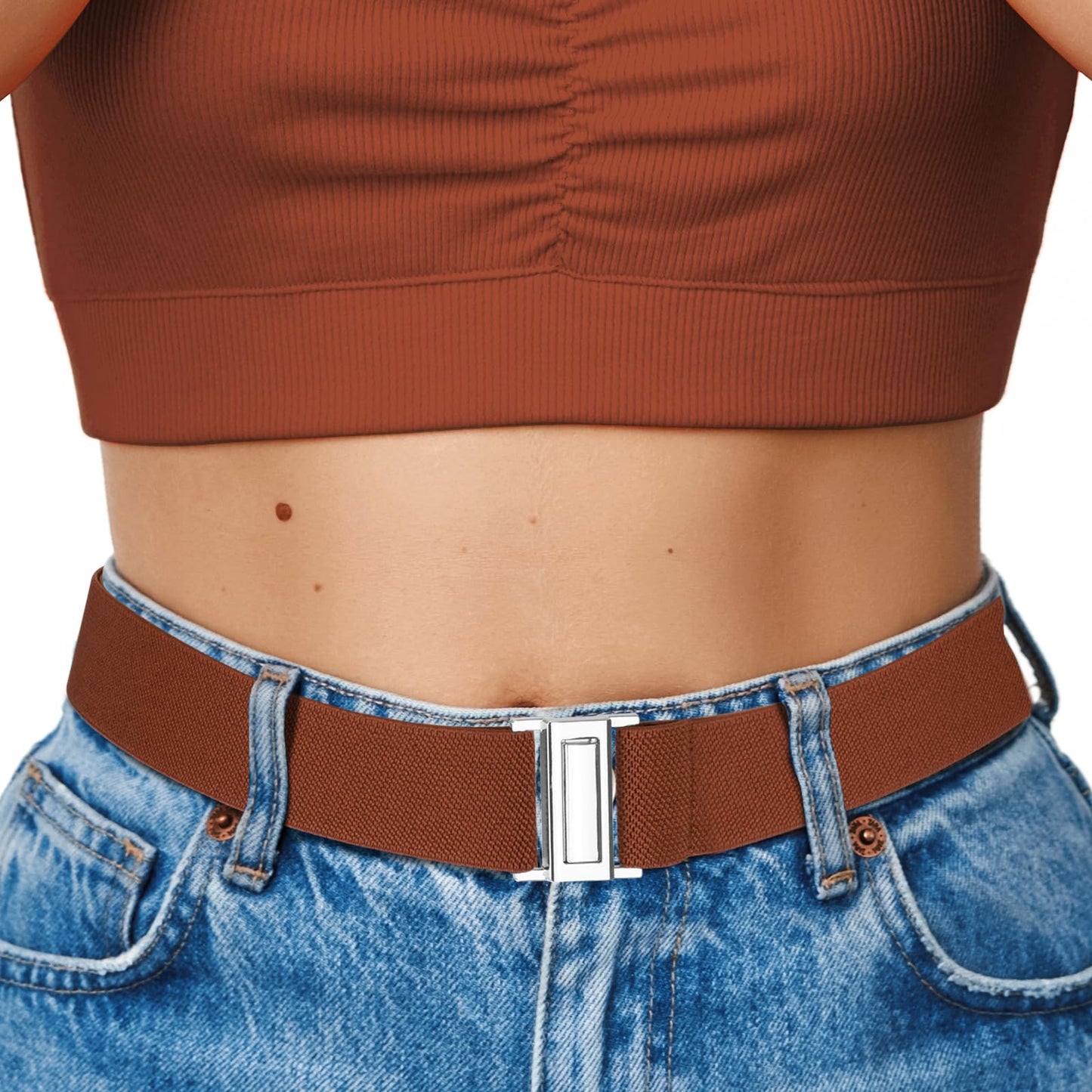 HOTNo Show Elastic Belts for Women with Invisible Flat Buckle Stretch Web Strap Belt for Jeans Pants Dresses