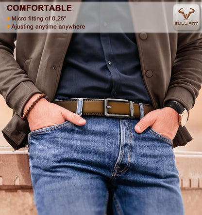 HOTBULLIANT Men Ratchet Belt 2 Pack, Click Sliding Leather Belt Adjustable for Gift Men Dress Casual Jeans 1 3/8,Cut for Fit