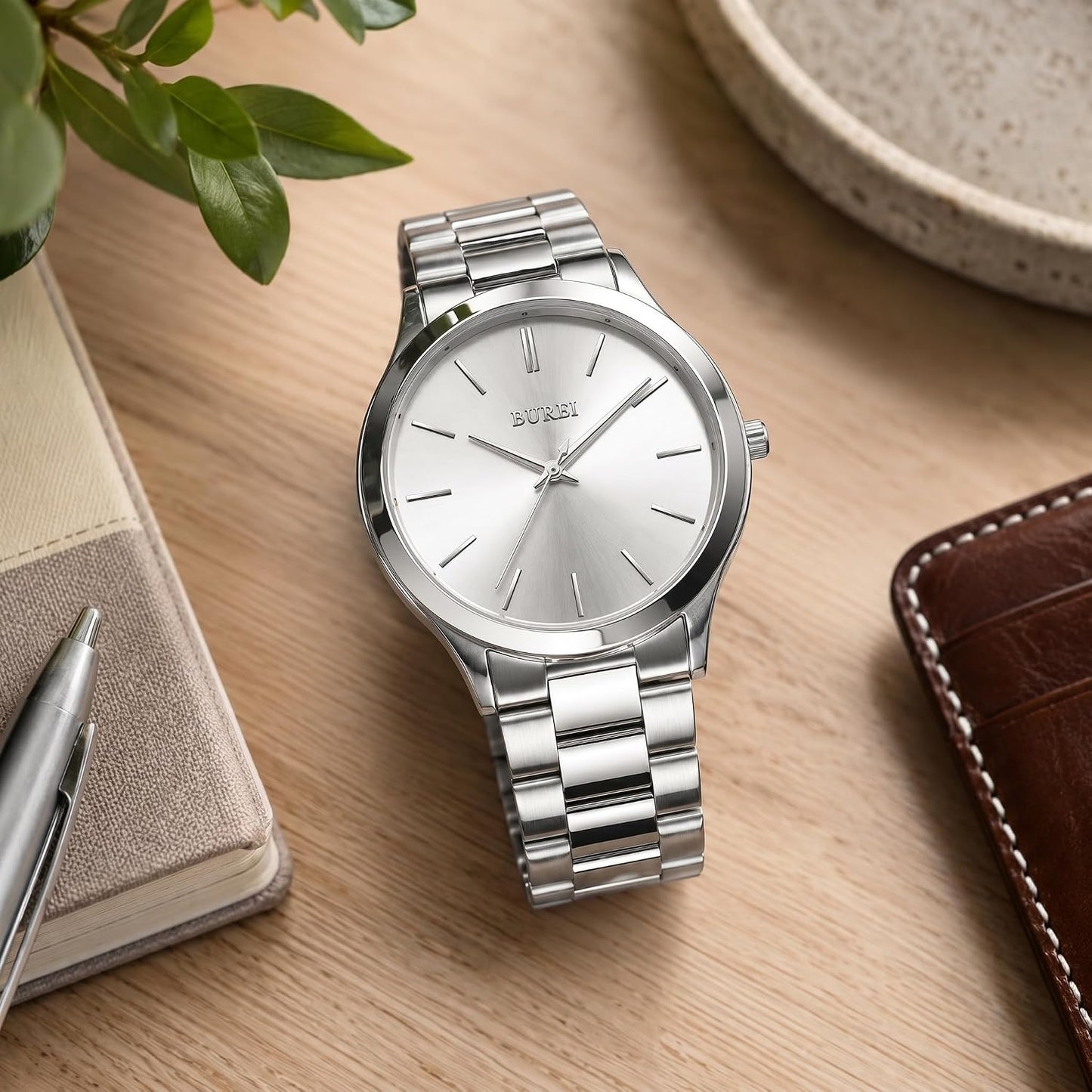 HOTBUREI Men's Wrist Watch, Analog Stainless Steel Dress Waterproof Quartz Watch for Men with Japanese Movement,Refined Gifts for Men, Boyfriend, Husband, Dad