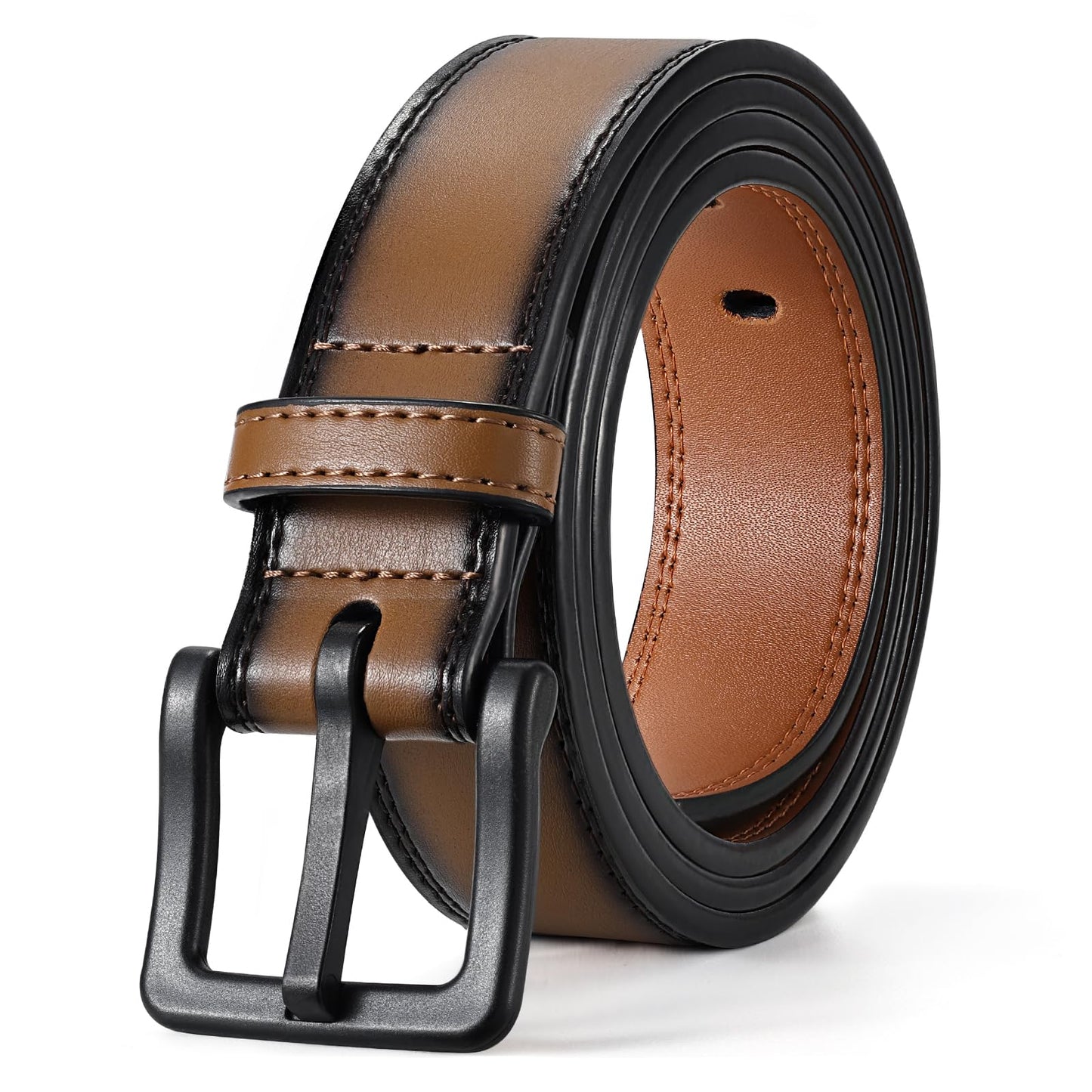 HOTXZQTIVE Men’s Metal Free Belt Hypoallergenic Leather Belts For Jeans Dress Nickle Free TSA Belt With Black Buckle