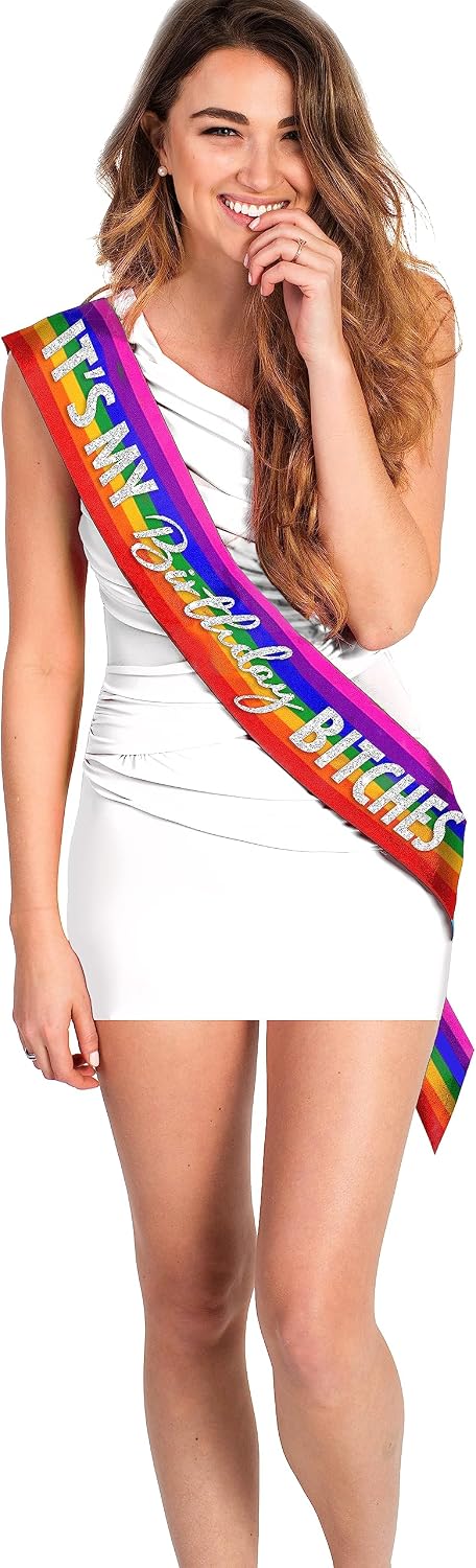 HOTFunny Birthday Sashes for Adults - UNISEX Gay Pride Sash - It's My Birthday B-tches Decorations