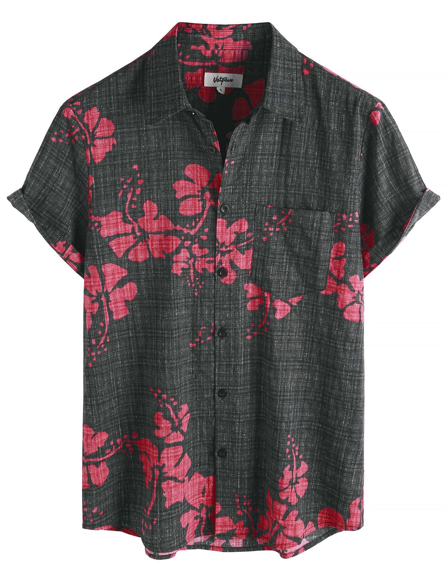 HOTVATPAVE Mens Hawaiian Shirts Casual Summer Short Sleeve Button Down Shirts | Beach, Floral, Front Pocket, Cotton, Tropical, Vacation, Vintage, Printed, Cruise, Collared, Aloha, Party, Reverse Fabric