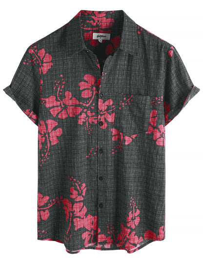 HOTVATPAVE Mens Hawaiian Shirts Casual Summer Short Sleeve Button Down Shirts | Beach, Floral, Front Pocket, Cotton, Tropical, Vacation, Vintage, Printed, Cruise, Collared, Aloha, Party, Reverse Fabric