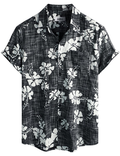 HOTVATPAVE Mens Hawaiian Shirts Casual Summer Short Sleeve Button Down Shirts | Beach, Floral, Front Pocket, Cotton, Tropical, Vacation, Vintage, Printed, Cruise, Collared, Aloha, Party, Reverse Fabric
