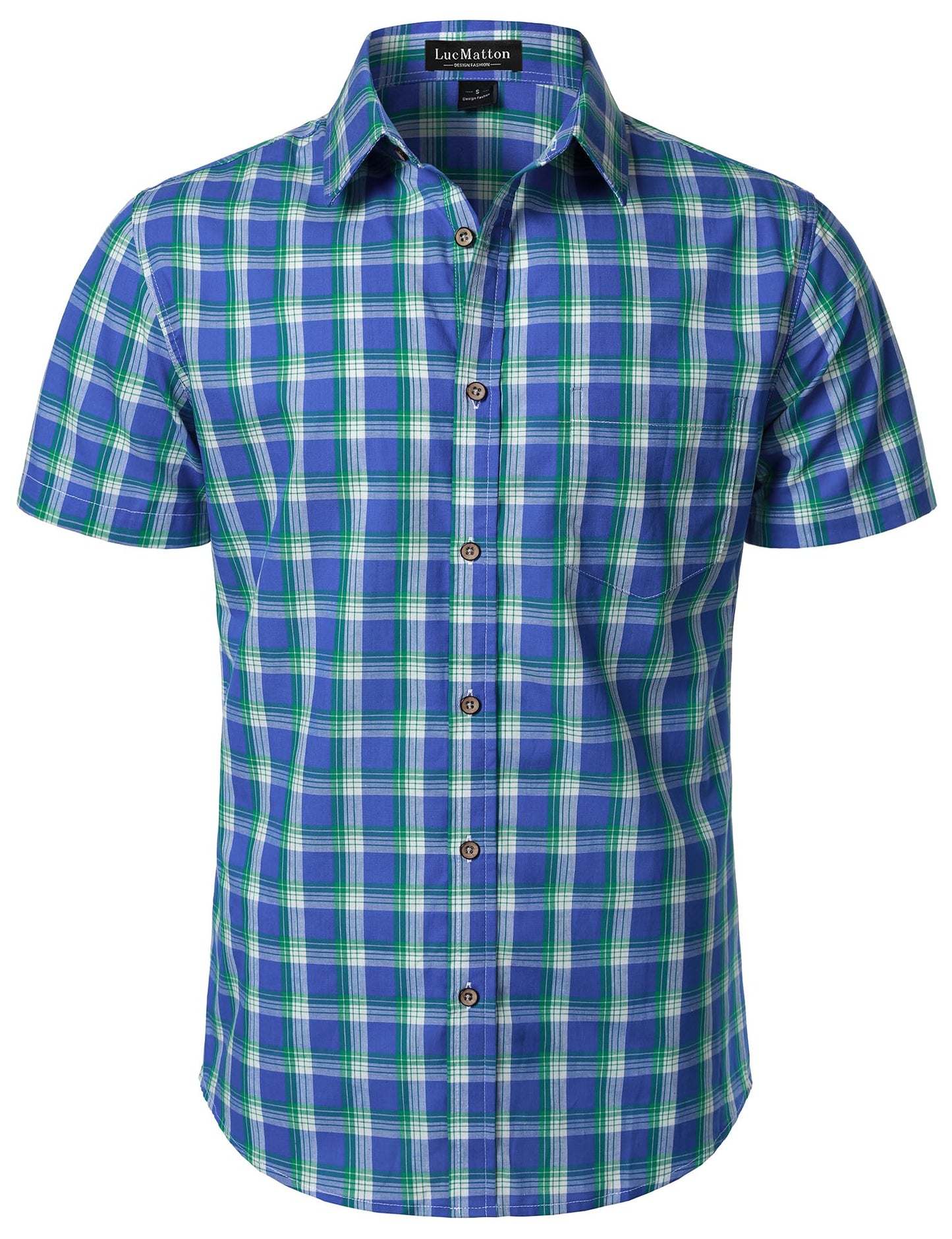HOTLucMatton Men's Gingham Short Sleeve Button Down Shirt Cotton Regular Fit Plaid Dress Shirts with Pocket
