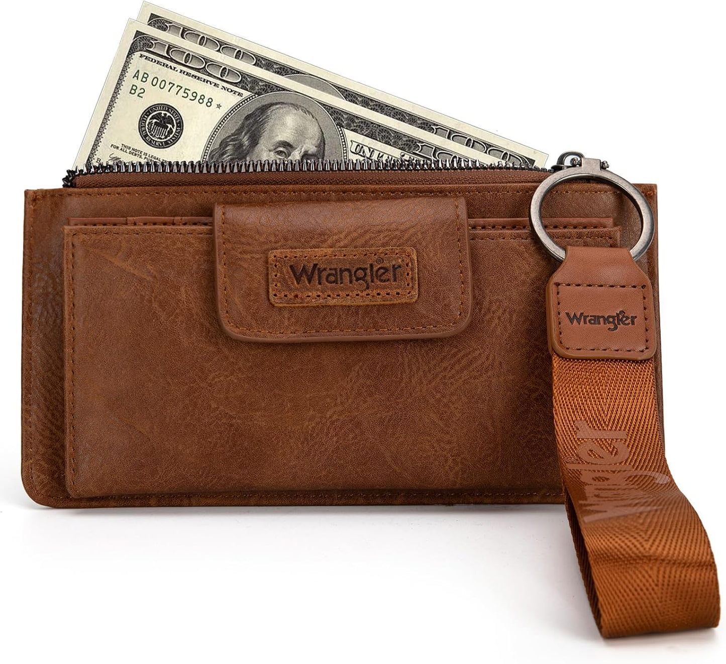 HOTMontana West X Wrangler Brown Wristlet Wallet Minimalist Clutch Womens Wallet Rfid Card Cases & Money Organizers with Coin Purse and Smooth Zipper