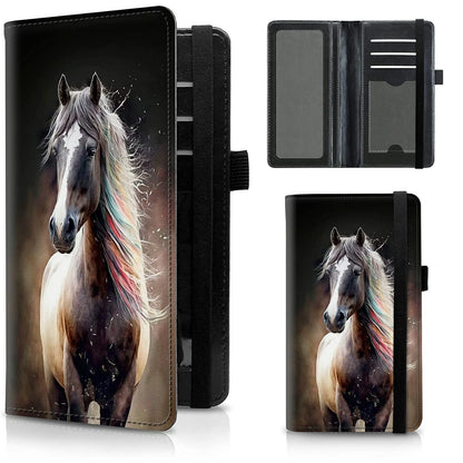 HOTFUYOCWE Leather Checkbook Covers for Men Women Check book Holder Cover Wallets for Personal Checkbook Duplicate Checks with RFID Blocking & Elastic Strap-Beautiful Black Horse