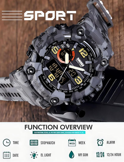 HOTGosasa Men's Large Face Outdoor Sports Watches Military S-Shock Watch Waterproof, Backlight, Alarm, Stopwatch Features - Rugged Wristwatch for Training, Hiking, and Adventure