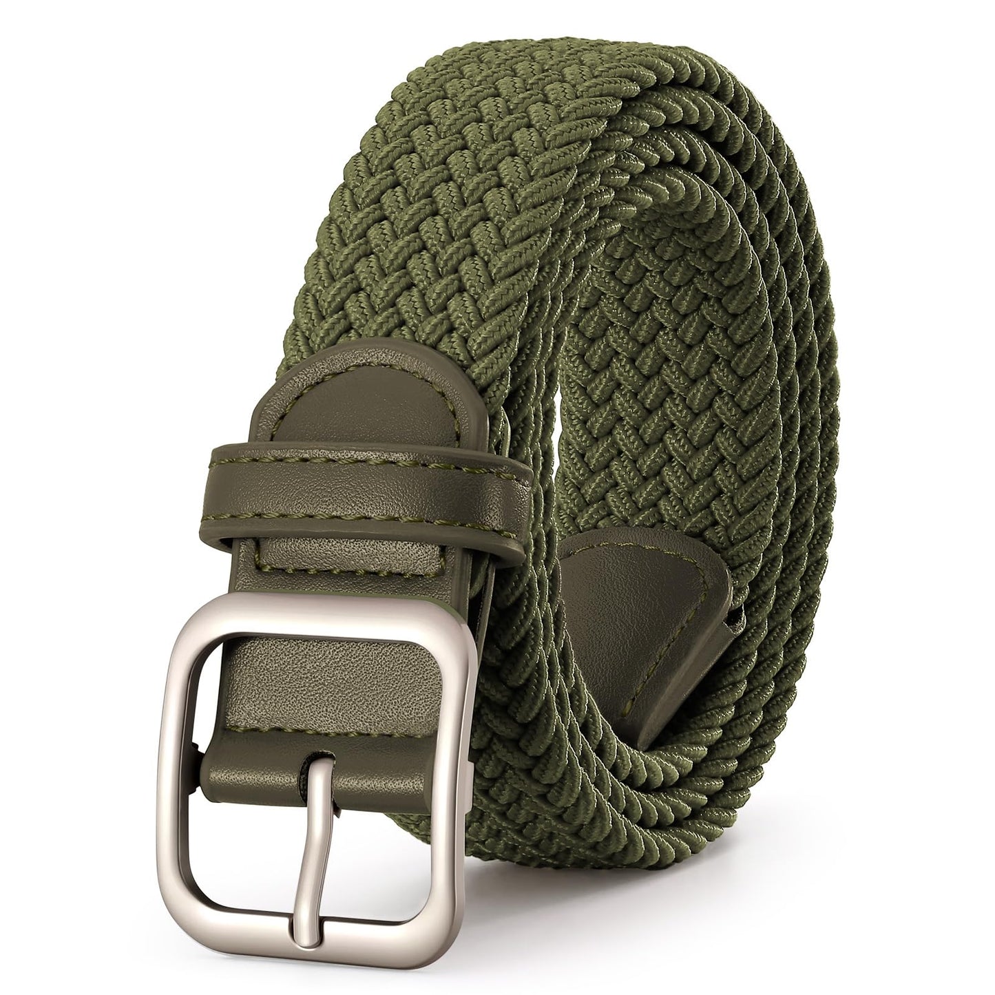 HOTXZQTIVE Women Elastic Braided Belt with Black Buckle, Woven Stretch Fabric