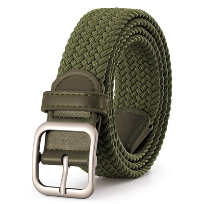 HOTXZQTIVE Women Elastic Braided Belt with Black Buckle, Woven Stretch Fabric