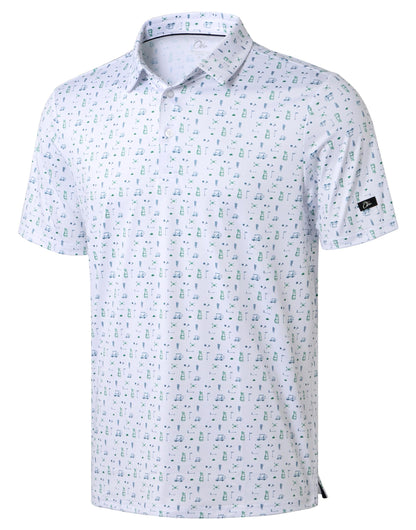 HOTObla Mens Golf Polo Shirts Short Sleeve Dry Fit Performance Moisture Wicking Casual Print Collared Golf Shirts for Men