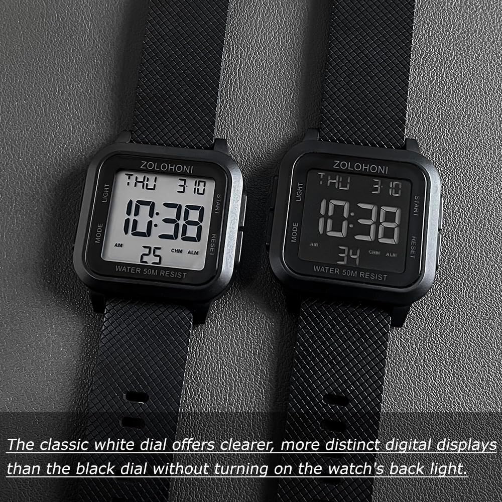 HOTMens Digital Watches for Men Waterproof Large Square Wrist Watch | Big face wristwatch for women, Simple work watches for men,Reloj para hombre,Chronograph,Alarm,Stopwatch,Dual Time,Date,Light