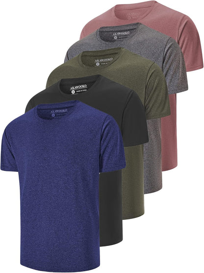 HOT5 Pack Men's Dry Fit T Shirts Athletic Running Gym Workout Short Sleeve Tee Shirts for Men