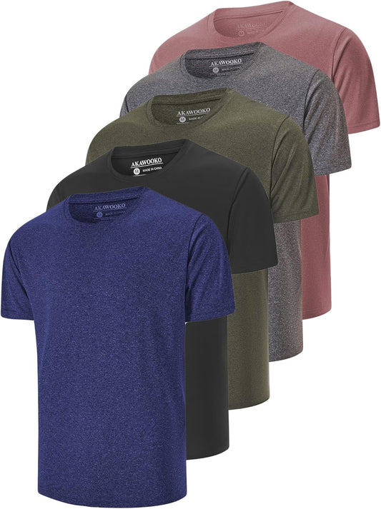 HOT5 Pack Men's Dry Fit T Shirts Athletic Running Gym Workout Short Sleeve Tee Shirts for Men