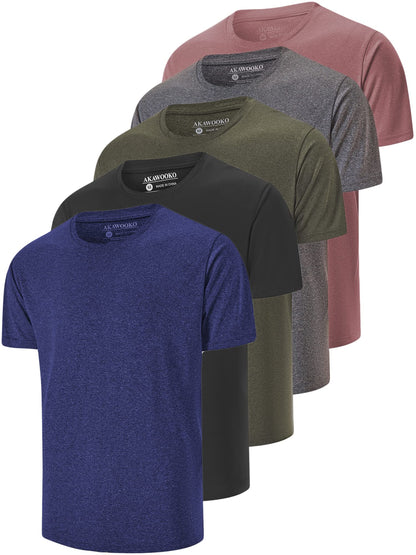 HOT5 Pack Men's Dry Fit T Shirts Athletic Running Gym Workout Short Sleeve Tee Shirts for Men