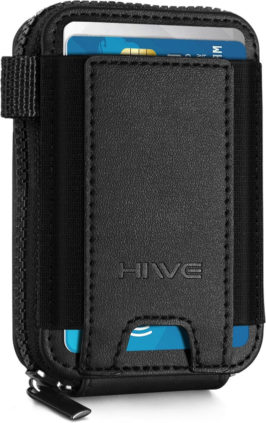 HOTSmall Wallet for Women with Rechargeable Find My Tracker Built-in, Zipper Accordion Credit Card Holder with Keyring, Anti-loss Fashion Minimalist Slim, Black